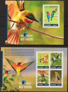 Uganda 2014 Birds Bee - Eaters Sheet + S/S MNH
