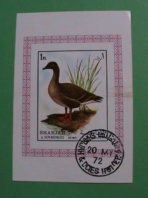 SHARJAH STAMPS: 1972 BEAUTIFUL COLORFUL BIRD CTO STAMP S/S WITH FIRST DAY CANCEL