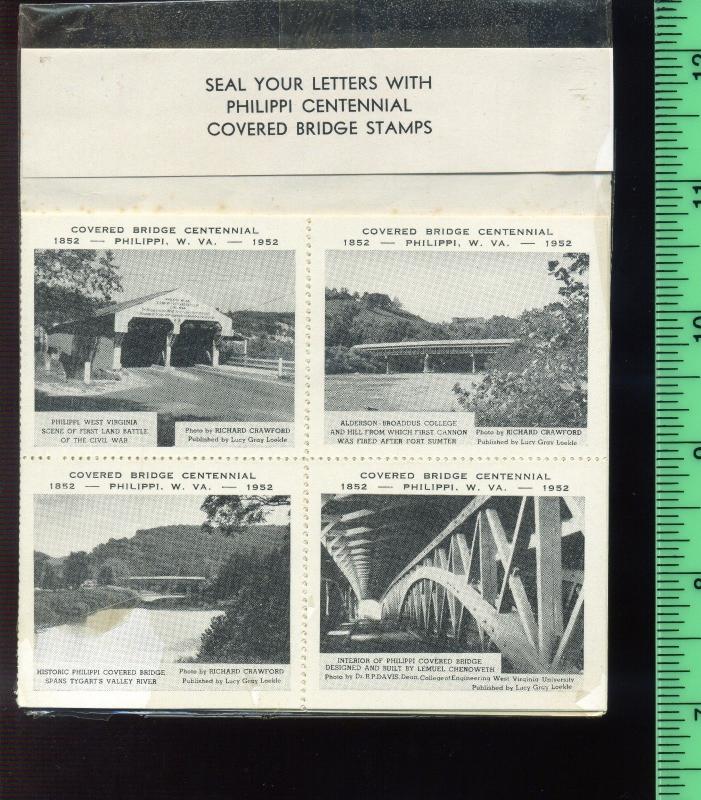 1952 HISTORIC WEST VIRGINIA COVERED BRIDGE 24 Poster Stamps in Wrapper BRIDGE 1