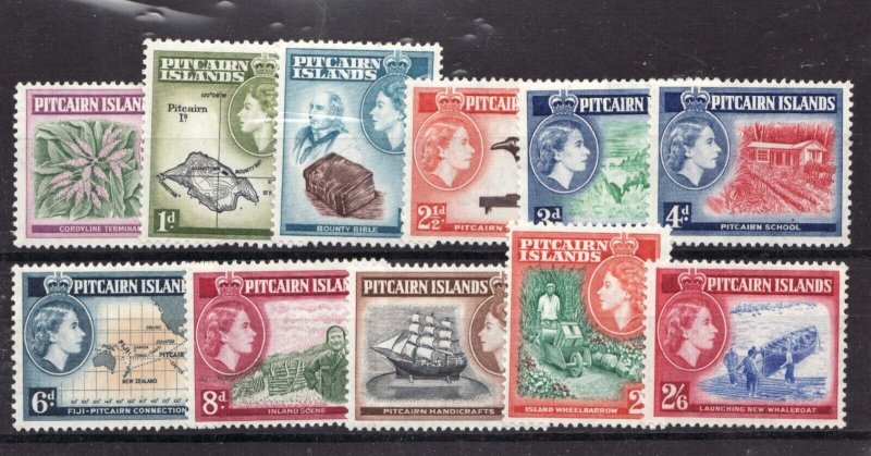 1957 Pitcairn Islands Sc# 20-30  QEII Definitives, Cultural Subjects MH Cv$52.95