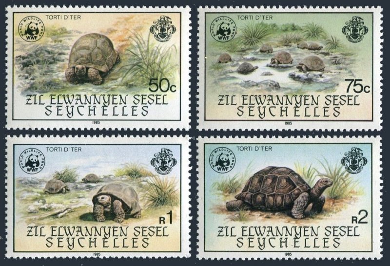 Zil Elwannyen Sesel 106-110, MNH. Mi 104-107, Bl.4. WWF-1985. Giant tortoise.
