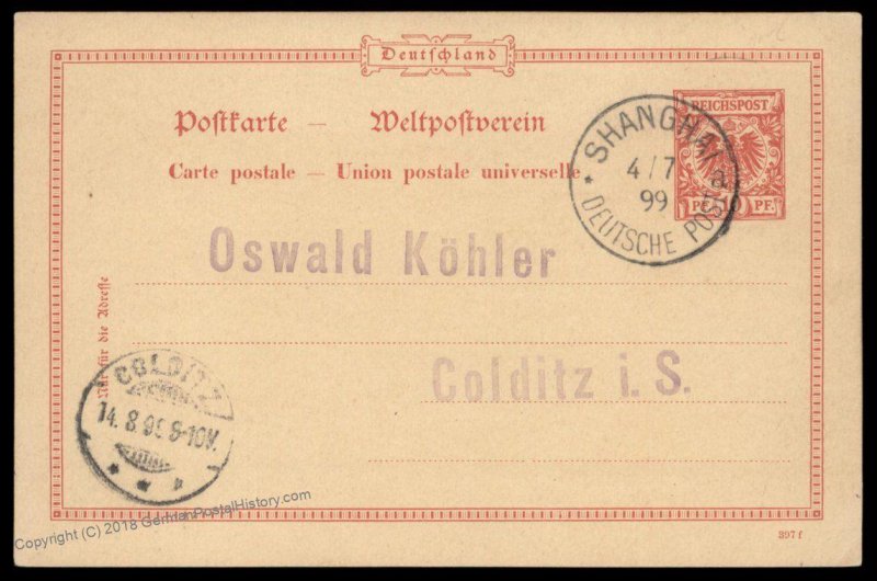 Germany 1899 China Shanghai GS Vorlaufer Postal Card Cover 95133