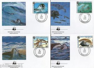 Mauritania 1986 WWF Monk seal Fish Marine Life Animals Sc 597-600 FDCs # W37