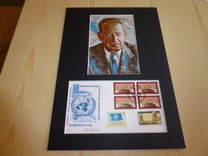 Dag Hammarskjold UN Art Postcard and FDC mount matte size A4