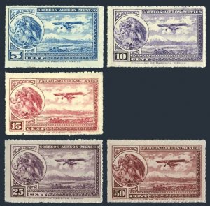 Mexico C20-C22,C24-C25 rouletted,MNH. Air Post 1932.Coat of Arms,Eagle,Airplane.