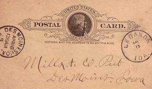 United States Iowa Lebanon 1891 cds  1853-1903  Postal Card.
