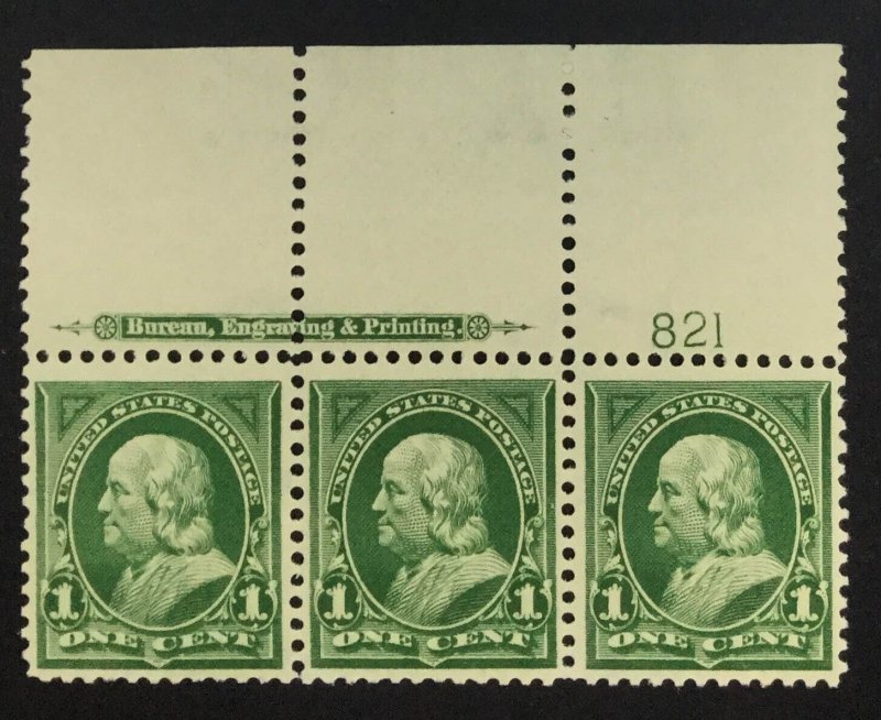 MOMEN: US STAMPS #279 PLATE STRIP OF 3 MINT OG NH VF LOT #76426