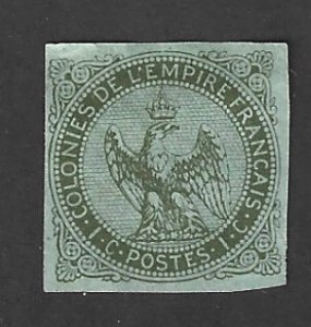 French Colonies Scott 1 Mint 1c Eagle & Crown Imperf stamp   2019 CV $24.00