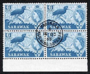 SARAWAK SG206 1964 6c Greenish Blue Wmk w12 CDS Block Cat 20 pounds