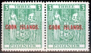 Cook Islands 1953 £3 Green SG135w Wmk Inverted Fine MNH Pair