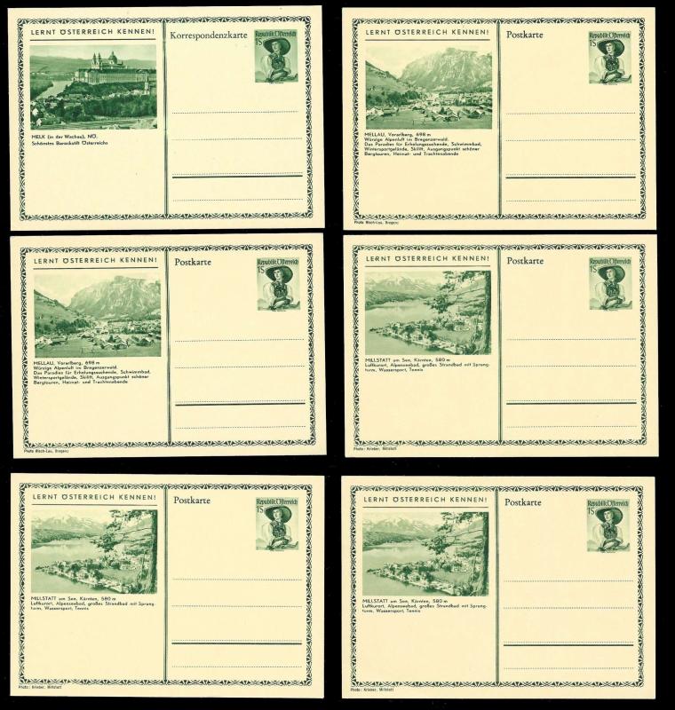 AUSTRIA (62) Scenery View Green 1 Shilling Postal Cards c1950s ALL MINT UNUSED