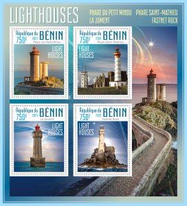 Stamps. Lighthouses 2021 year 1+1 sheets perf Benin