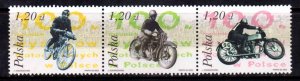 POLAND - 2003 100th ANNIV. OF MOTORBIKE RACES IN POLAND SE-TENANT 3V STRIP MNH