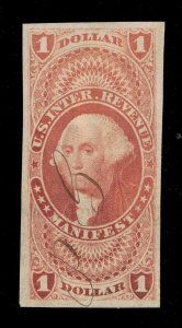 EXCELLENT GENUINE SCOTT #R72a F-VF 1862-71 RED 1ST ISSUE MANIFEST IMPERF #19483