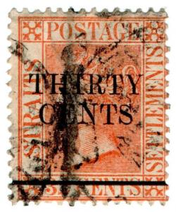 (I.B) Malaya (Straits Settlements) Postal : 30c on 32c OP