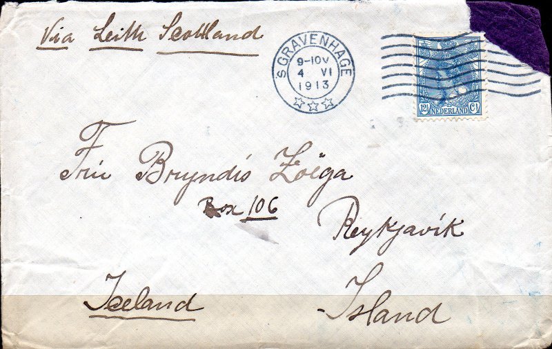 Cover sent from Netherland to Iceland Via Leith Schotland
