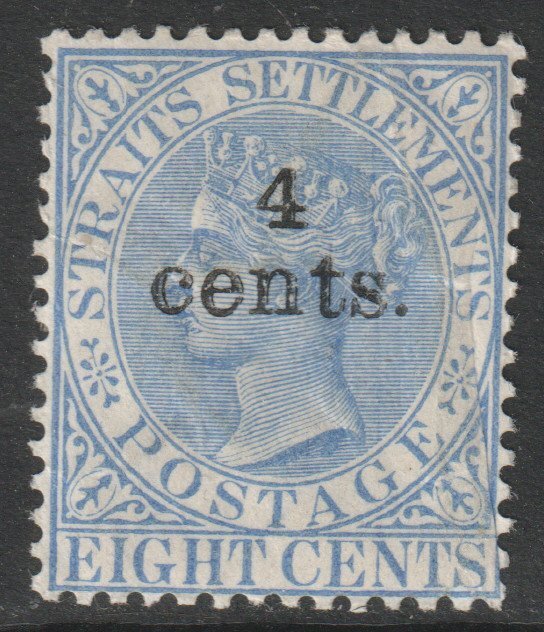 Malaya Straits Setts Scott 89 - SG107, 1898 Victoria 4c on 5c Blue MH*
