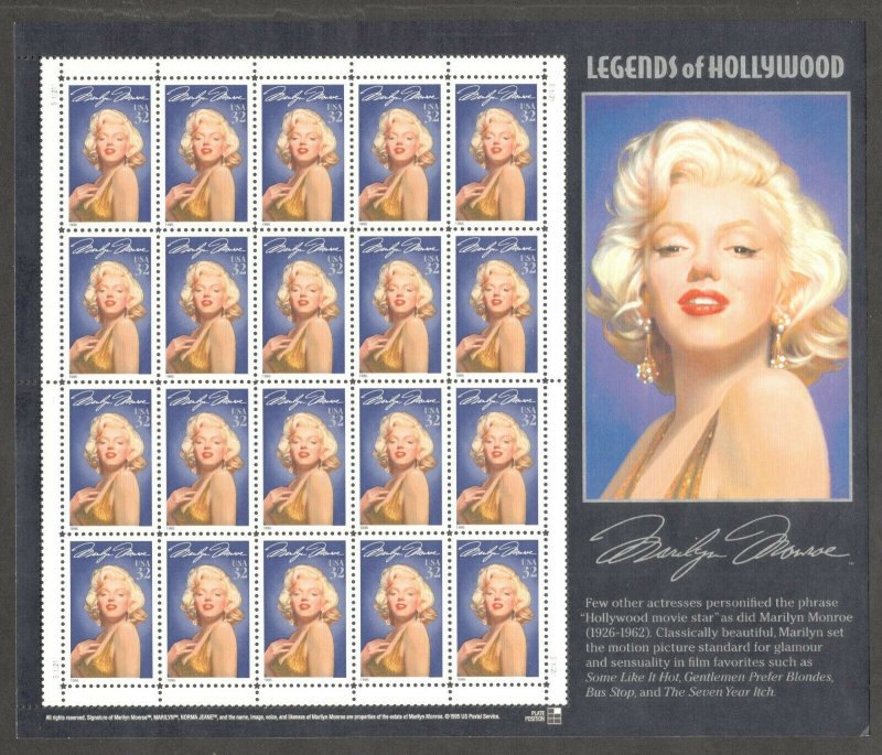 2967 Marilyn Monroe Sheet Of 20 Mint/nh Selling At Face