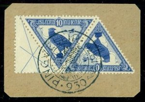 ICELAND #C3, 10aur Parliament Airmail, used pair on piece w/Thingvellir cancel