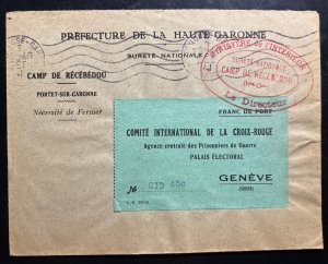 1941 France Internment Camp Recenedou KZ Prisoner Cover To Swiss Red Cross