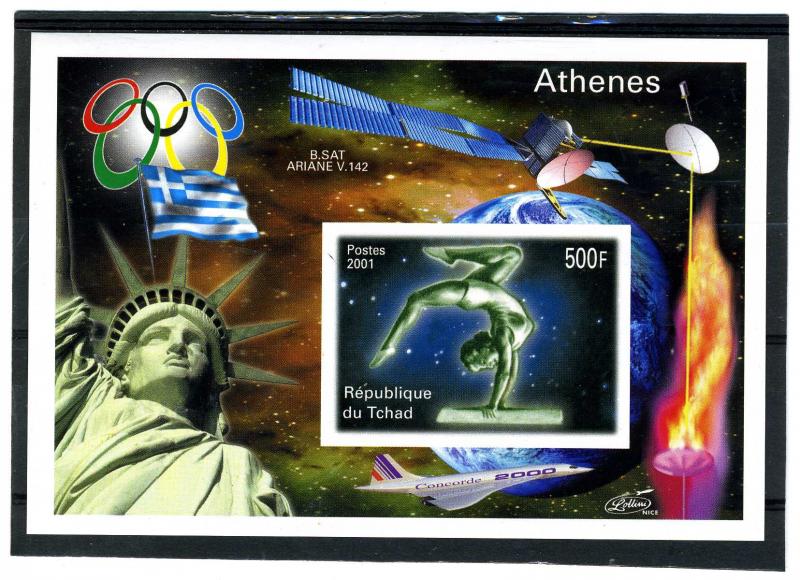 Chad 2001 Olympics Athens Gymnastics SPACE CONCORDE s/s Imperforated Mint (NH)