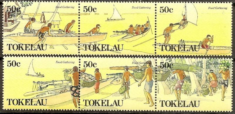 Tokelau 163-64 MNH 1989 Food Gathering Strips of 3