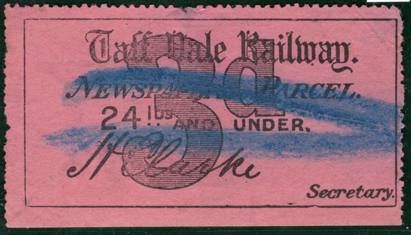 GB Wales RAILWAY Newspaper Parcel Stamp 3d Pink TAFF VALE *Clarke* Used PIW92