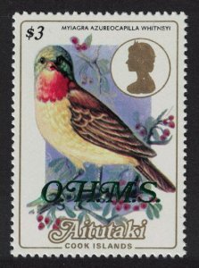 Aitutaki Blue-headed flycatcher Bird $3 Ovpt 'OHMS' 1985 MNH SG#O32