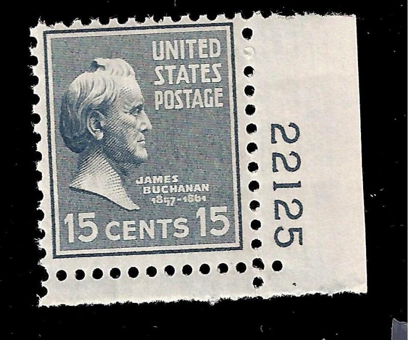 US 1938 SC # 820  15 c  J, Buchanan  Mint NH PLATE # - Crisp Color 