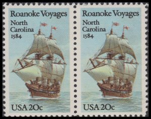 US 2093 Roanoke Voyages North Carolina 1584 20c horz pair MNH 1984