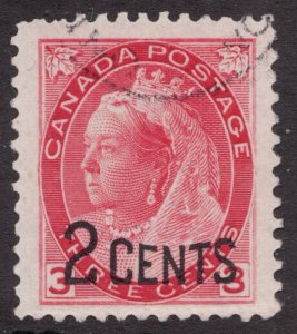1899 Canada Sc #88 - Queen Victoria 2¢ Provisional ovpt - Used postage stamp
