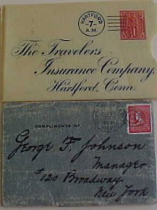 US 2 STAMPP CONTAINERS 1890'S 1 MASS,1 HARTFORD 1 ENVELOPE 1 PLASTIC,TINY 65mm X