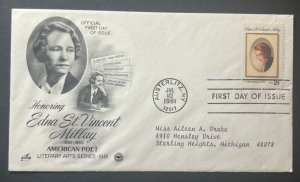 EDNA ST VINCENT MALLOY JUL 10 1981 AUSTERLITZ NY ARTCRAFT FIRST DAY COVER (FDC)