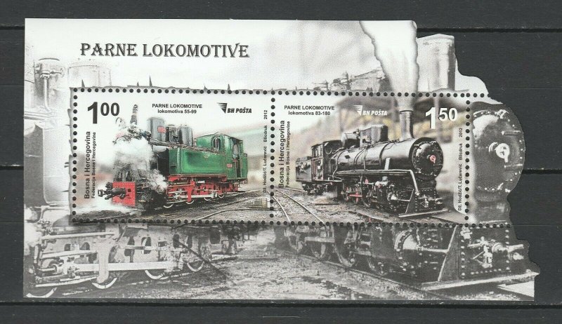 Bosnia and Herzegovina 2012 Trains Locomotives / Railroads MNH Block