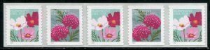 U.S.#5665 Butterfly Garden Flowers N.P. 5c Coil w/Count# Strip 5, MNH.  Not PNC.
