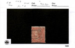 Great Britain, Postage Stamp, #43 (PL# 8)Used, 1862 Queen Victoria (AJ)