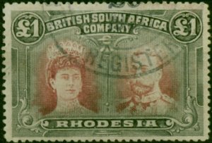 Rhodesia 1910 £1 Red & Black SG179 P.15 Cleaned Fiscal Forged Cancel Fine