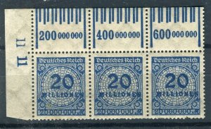 GERMANY; 1923 Oct-Nov Inflation Surcharged MINT MNH 20M. Strip SHEET MARGINAL