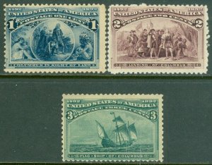 EDW1949SELL : USA 1893 Scott #230-32 Just Fine, Mint LH. Clean. Catalog $61.00.