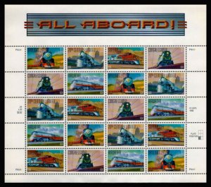 US #3333 - 37, 33c Trains, Sheet, VF mint never hinged, fresh   STOCK PHOTO