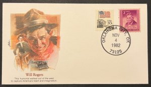 WILL ROGERS #975 NOV 4 1982 OKLAHOMA CITY OK FIRST DAY COVER (FDC) BX6