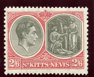 St Kitts-Nevis 1938 KGVI 2s6d black & scarlet MLH. SG 76. Sc 87a.