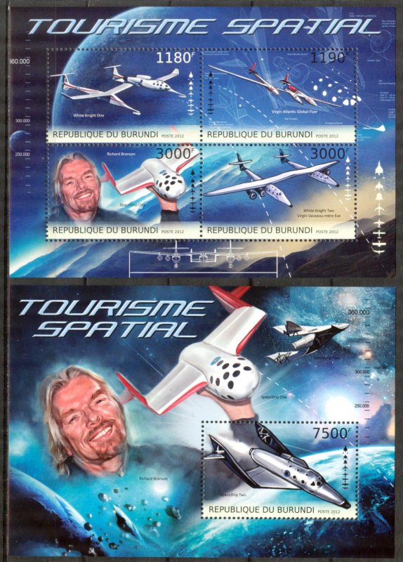 Burundi 2012 Space Tourism R. Branson Sheet + S/S MNH