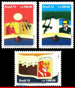 2392-94 BRAZIL 1992 LITERATURE, RAMOS CHATEAU PICCHIA, WRITERS, MI# 2501-03, MNH