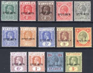 St. Lucia 1921 1/2d-5s GV SPECIMEN Scott 76s-89s SG 91s-105s* MLH Cat£325($435)