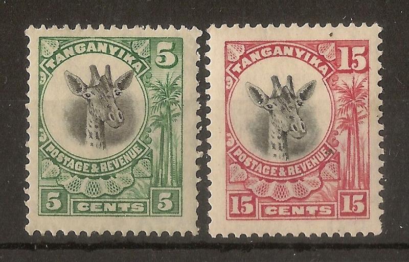 Tanganyika 1922-25 5c + 15c Giraffes Mint cat£18