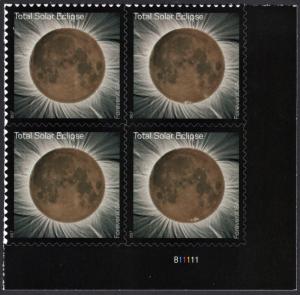 SC#5211 (49¢) Total Solar Eclipse Plate Block: LR #B11111 (2017) SA