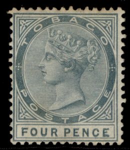 TOBAGO QV SG22b, 4d grey, M MINT. Cat £90. MALFORMED CE