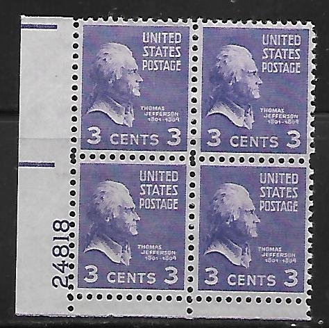 #807 Presidential Lower Left Plate Block #24818 F VF NH DCV=$3.50