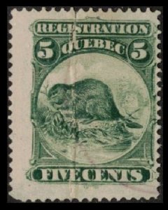 1870 QUEBEC REVENUE TAX VINTAGE 5c #QR5 BEAVER CREASE